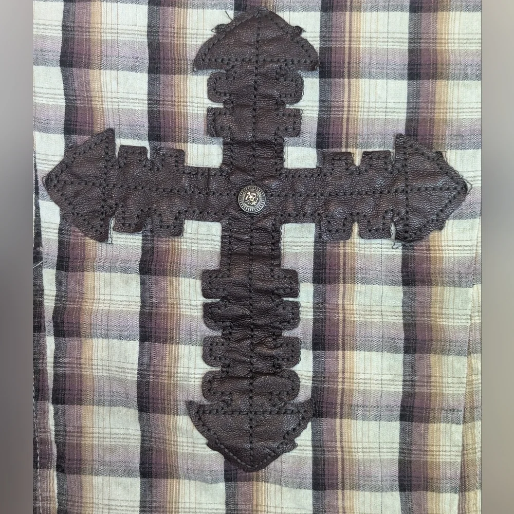 Remetee Small Plaid Cross Button Down Shirt Eagle Buttond - Picture 11 of 15